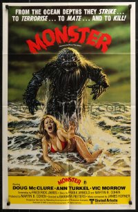 7d0279 HUMANOIDS FROM THE DEEP Aust 1sh 1980 classic art of Monster over sexy girl on beach!