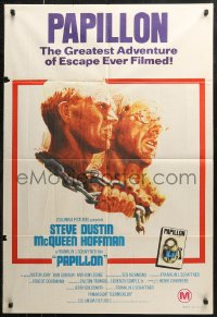 7d0285 PAPILLON Aust 1sh 1974 great images of prisoners Steve McQueen & Dustin Hoffman!