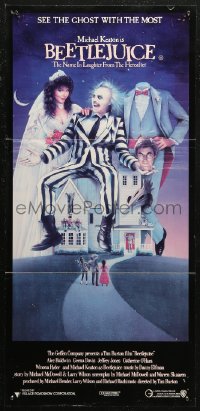 7d0319 BEETLEJUICE Aust daybill 1988 Tim Burton, Ramsey art of Keaton, Baldwin & Geena Davis!