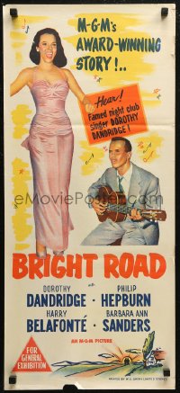 7d0326 BRIGHT ROAD Aust daybill 1953 famed nightclub singer Dorothy Dandridge & Harry Belafonte!