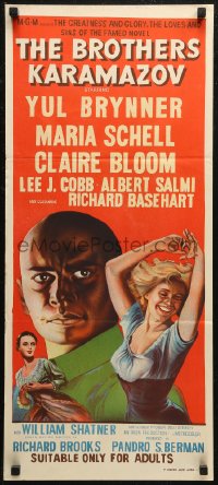7d0328 BROTHERS KARAMAZOV Aust daybill 1958 art of Yul Brynner, sexy Maria Schell & Claire Bloom!