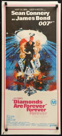 7d0363 DIAMONDS ARE FOREVER Aust daybill 1971 art of Connery as James Bond by Robert McGinnis!