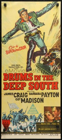 7d0372 DRUMS IN THE DEEP SOUTH Aust daybill 1951 James Craig & Barbara Payton in the Civil War!