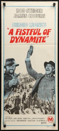 7d0379 FISTFUL OF DYNAMITE Aust daybill 1973 Sergio Leone, art of Rod Steiger & Coburn!