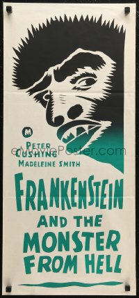7d0384 FRANKENSTEIN & THE MONSTER FROM HELL Aust daybill R1970s completely wacky art of the monster!