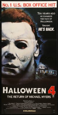 7d0397 HALLOWEEN 4 Aust daybill 1988 ten years ago he changed Halloween. Tonight he's back!