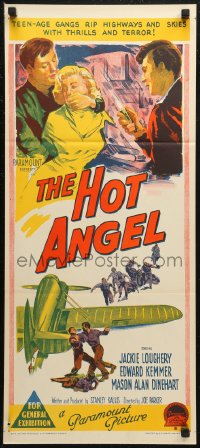 7d0404 HOT ANGEL Aust daybill 1958 Richardson Studio artwork of teenage hot rod rebel gangs!