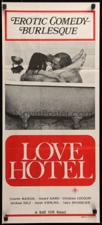 7d0423 LOVE HOTEL Aust daybill 1974 sexy bathing image, erotic comedy-burlesque!