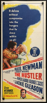 7d0409 HUSTLER Aust daybill 1962 pool pros Paul Newman & Jackie Gleason, Piper Laurie, different!