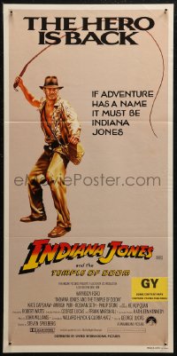 7d0411 INDIANA JONES & THE TEMPLE OF DOOM Aust daybill 1984 art of Harrison Ford, the hero is back!