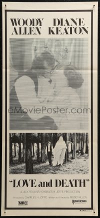 7d0420 LOVE & DEATH Aust daybill 1975 Woody Allen & Diane Keaton romantic kiss close up!