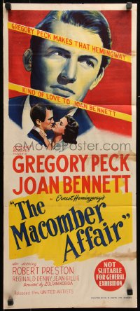 7d0426 MACOMBER AFFAIR Aust daybill 1947 Gregory Peck, Joan Bennett, from Hemingway's story!