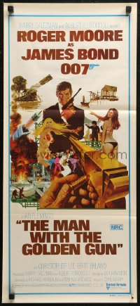 7d0432 MAN WITH THE GOLDEN GUN Aust daybill 1974 art of Roger Moore as James Bond by McGinnis!