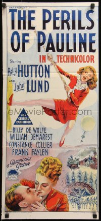 7d0447 PERILS OF PAULINE Aust daybill 1947 different Richardson Studio art of Betty Hutton!