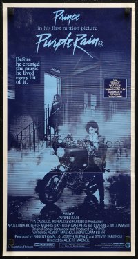 7d0454 PURPLE RAIN Aust daybill 1984 Prince riding motorcycle, in his first motion picture!