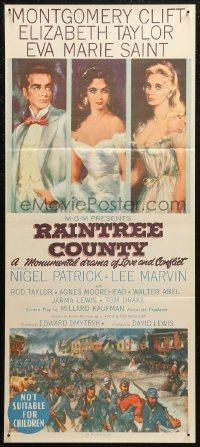 7d0458 RAINTREE COUNTY Aust daybill 1958 art of Montgomery Clift, Elizabeth Taylor & Eva Marie Saint!