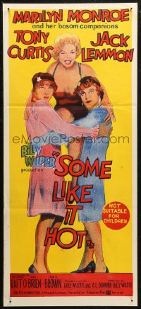7d0481 SOME LIKE IT HOT 2nd printing Aust daybill 1960s Marilyn Monroe, Tony Curtis & Jack Lemmon!