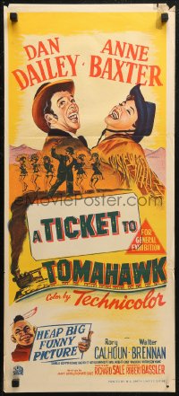 7d0510 TICKET TO TOMAHAWK Aust daybill 1950 Dan Dailey & Anne Baxter in a heap big funny picture!