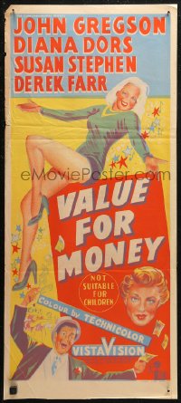 7d0521 VALUE FOR MONEY Aust daybill 1957 different artwork of super sexy Diana Dors & John Gregson!