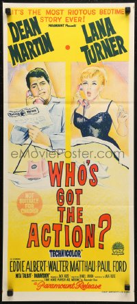 7d0529 WHO'S GOT THE ACTION Aust daybill 1962 Daniel Mann directed, Dean Martin & Lana Turner!