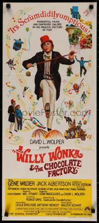 7d0531 WILLY WONKA & THE CHOCOLATE FACTORY Aust daybill 1971 Gene Wilder, it's scrumdidilyumptious!