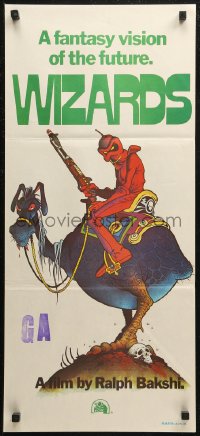 7d0533 WIZARDS Aust daybill 1977 Ralph Bakshi directed, cool fantasy art by William Stout!
