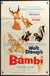 7d0594 BAMBI 1sh R1966 Walt Disney cartoon classic, great art with Thumper & Flower!