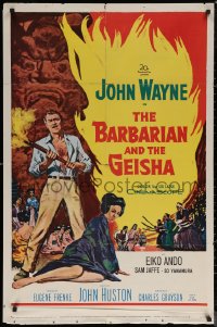 7d0595 BARBARIAN & THE GEISHA 1sh 1958 John Huston, art of John Wayne with torch & Eiko Ando!
