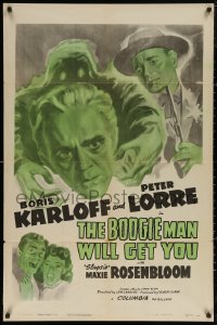 7d0635 BOOGIE MAN WILL GET YOU 1sh R1948 cool artwork of creepy Boris Karloff, Peter Lorre!