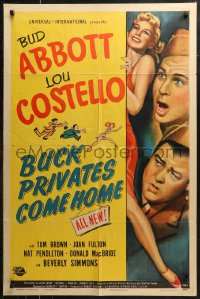7d0650 BUCK PRIVATES COME HOME 1sh 1947 Bud Abbott & Lou Costello with sexy Joan Fulton!