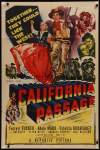 7d0660 CALIFORNIA PASSAGE 1sh 1950 artwork of cowboy Forrest Tucker & Adele Mara!