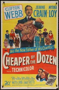 7d0680 CHEAPER BY THE DOZEN 1sh 1950 art of Clifton Webb holding baby w/kids in background!
