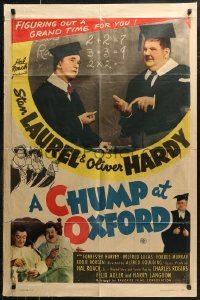 7d0688 CHUMP AT OXFORD 1sh R1946 great images of Laurel & Hardy in dunce caps & caps and gown!