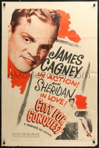 7d0692 CITY FOR CONQUEST 1sh R1946 close-up of smiling James Cagney, Ann Sheridan in love!