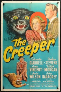 7d0715 CREEPER 1sh 1948 great art of frightened couple and wacky crazed cat showing fangs!