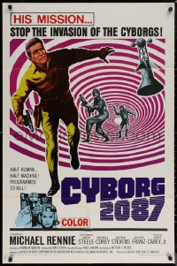7d0723 CYBORG 2087 1sh 1966 Michael Rennie must stop the invasion of the cyborgs, cool sci-fi art!
