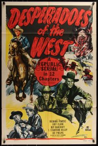7d0739 DESPERADOES OF THE WEST 1sh 1950 cool action-packed cowboy western serial artwork!