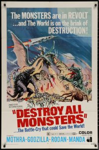 7d0740 DESTROY ALL MONSTERS 1sh 1969 Ishiro Honda's Kaiju Soshingeki, Godzilla, King Ghidorah!