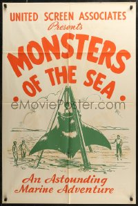 7d0743 DEVIL MONSTER 1sh R1930s Monsters of the Sea, cool artwork of giant manta ray!