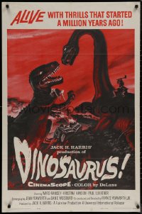 7d0750 DINOSAURUS 1sh 1960 great art of battling prehistoric T-rex & brontosaurus monsters!