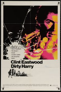 7d0754 DIRTY HARRY 1sh 1971 art of Clint Eastwood pointing his .44 magnum, Don Siegel crime classic!