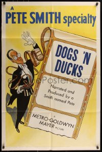 7d0759 DOGS 'N DUCKS 1sh 1953 wacky art of Pete Smith in white tie and tails with film reel!