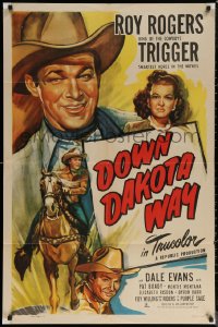 7d0761 DOWN DAKOTA WAY 1sh 1949 great art of Roy Rogers King of the Cowboys, Trigger & Dale Evans!