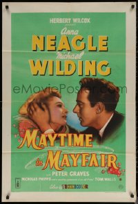 7d1002 MAYTIME IN MAYFAIR English 1sh 1952 romantic close art of Anna Neagle & Michael Wilding!