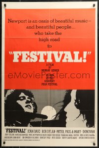7d0796 FESTIVAL 1sh 1967 Joan Baez, Bob Dylan, beautiful music & beautiful people!