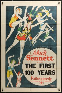 7d0798 FIRST 100 YEARS 1sh 1924 Harry Langdon, Mack Sennett, cool vintage art of sexy dancers!