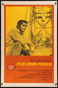 7d0802 FIVE EASY PIECES 1sh 1970 great close up of Jack Nicholson, directed by Bob Rafelson!