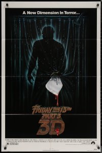 7d0820 FRIDAY THE 13th PART 3 - 3D 1sh 1982 slasher sequel, art of Jason stabbing through shower!
