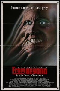 7d0822 FROM BEYOND 1sh 1986 H.P. Lovecraft, wild sci-fi horror image, humans are such easy prey!