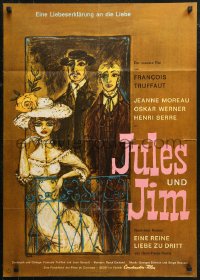 7d0243 JULES & JIM 2-sided German 1962 Francois Truffaut, Jeanne Moreau, Oskar Werner, different!